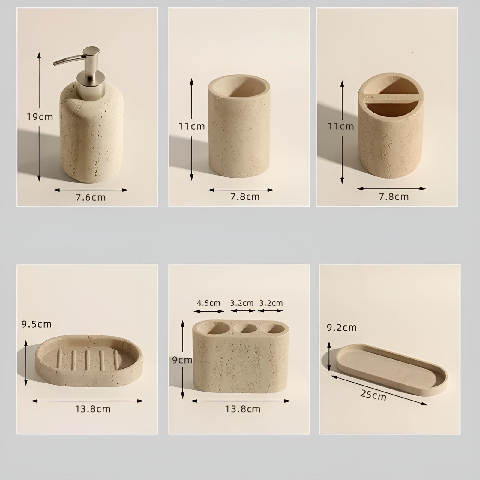 Tannbørsteholder i Naturstein – Med Såpedispenser og Praktisk Hylle | Elegante Baderomsdetaljer i Marmor