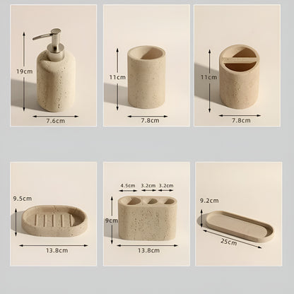 Tannbørsteholder i Naturstein – Med Såpedispenser og Praktisk Hylle | Elegante Baderomsdetaljer i Marmor