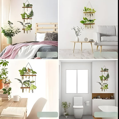 Tre Hengende Planteholder - 2 Lag Og Reagensrør Dekorativ Vegghylle For Planter
