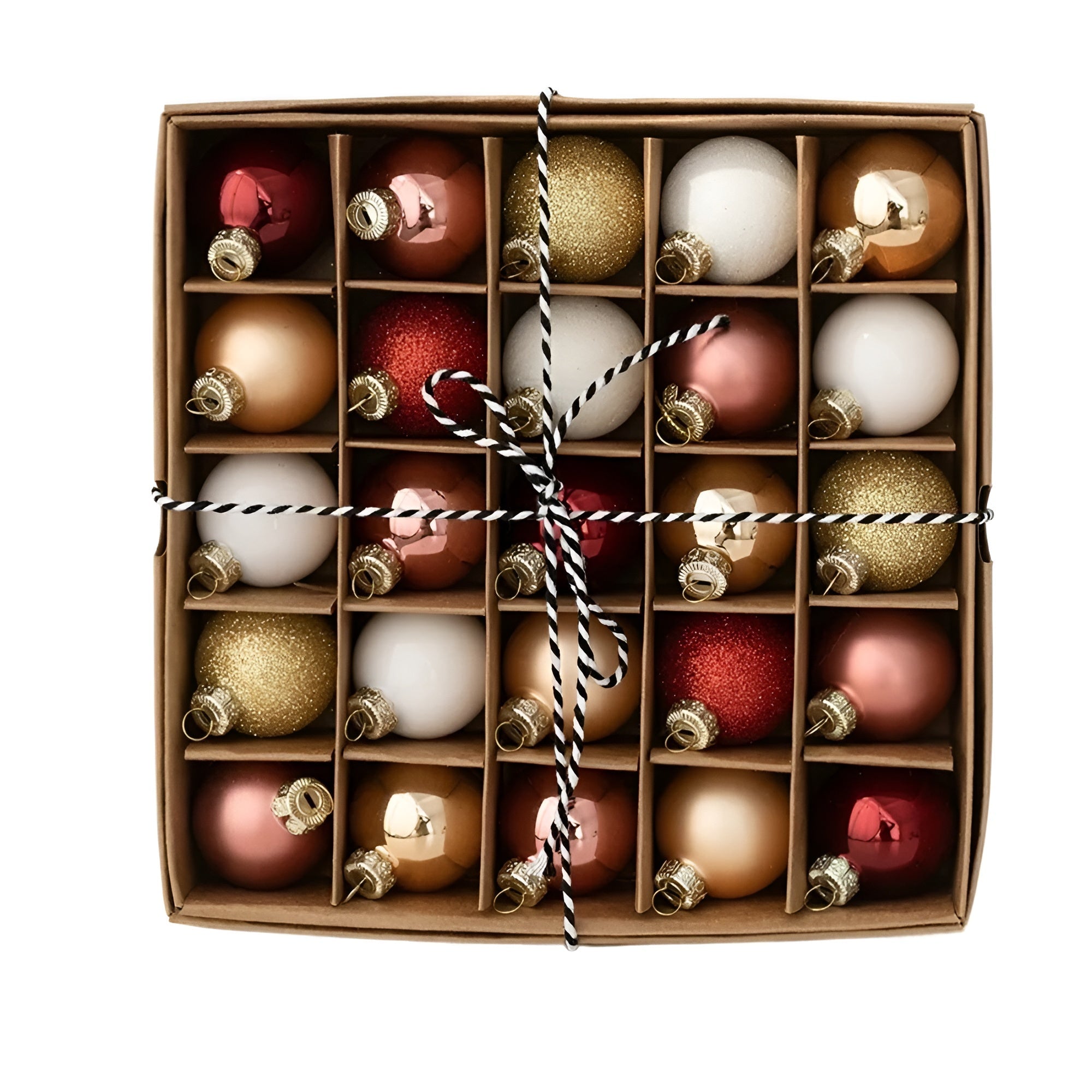 Mini Glasskuler Jul – Sett Med 25 Stk. Håndlagde Dekorasjonsanheng | Perfekt Til Juletre Og Gaver