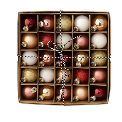 Mini Glasskuler Jul – Sett Med 25 Stk. Håndlagde Dekorasjonsanheng | Perfekt Til Juletre Og Gaver