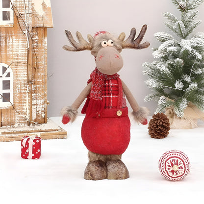 Juleelg Dekorfigur – Søt og Koselig Stoffreinsdyr | Justerbar til å Sitte eller Stå
