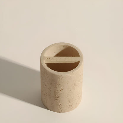 Tannbørsteholder i Naturstein – Med Såpedispenser og Praktisk Hylle | Elegante Baderomsdetaljer i Marmor