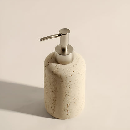 Tannbørsteholder i Naturstein – Med Såpedispenser og Praktisk Hylle | Elegante Baderomsdetaljer i Marmor