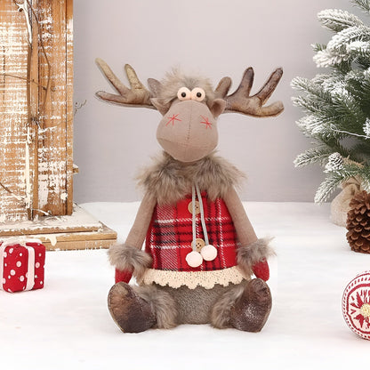 Juleelg Dekorfigur – Søt og Koselig Stoffreinsdyr | Justerbar til å Sitte eller Stå