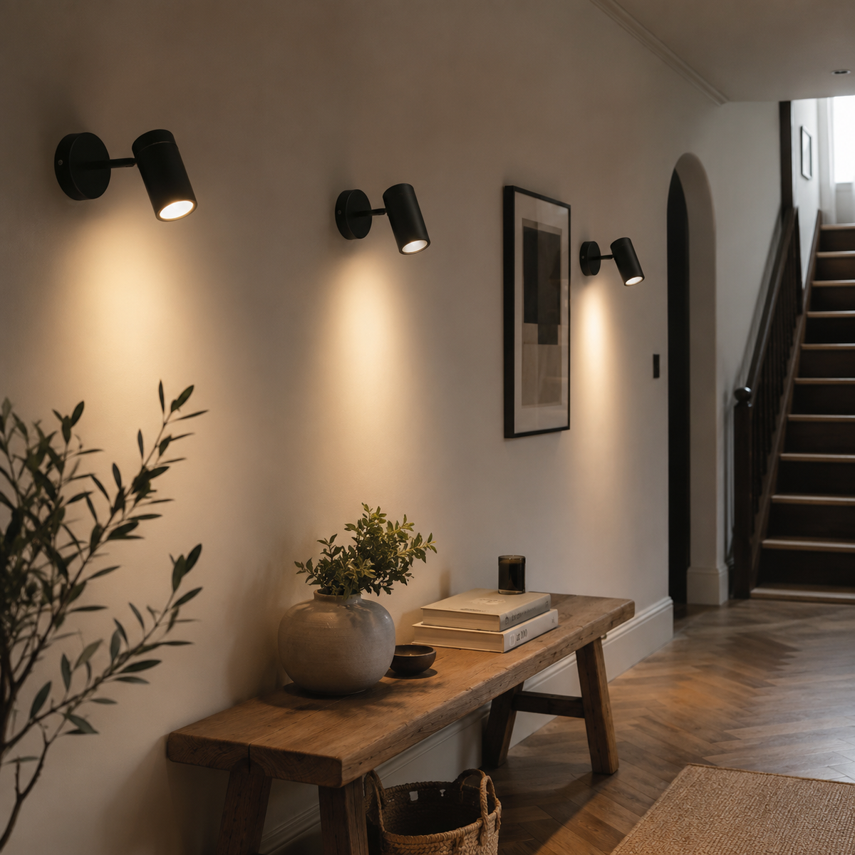 Vegglampe i gull i moderne interiør