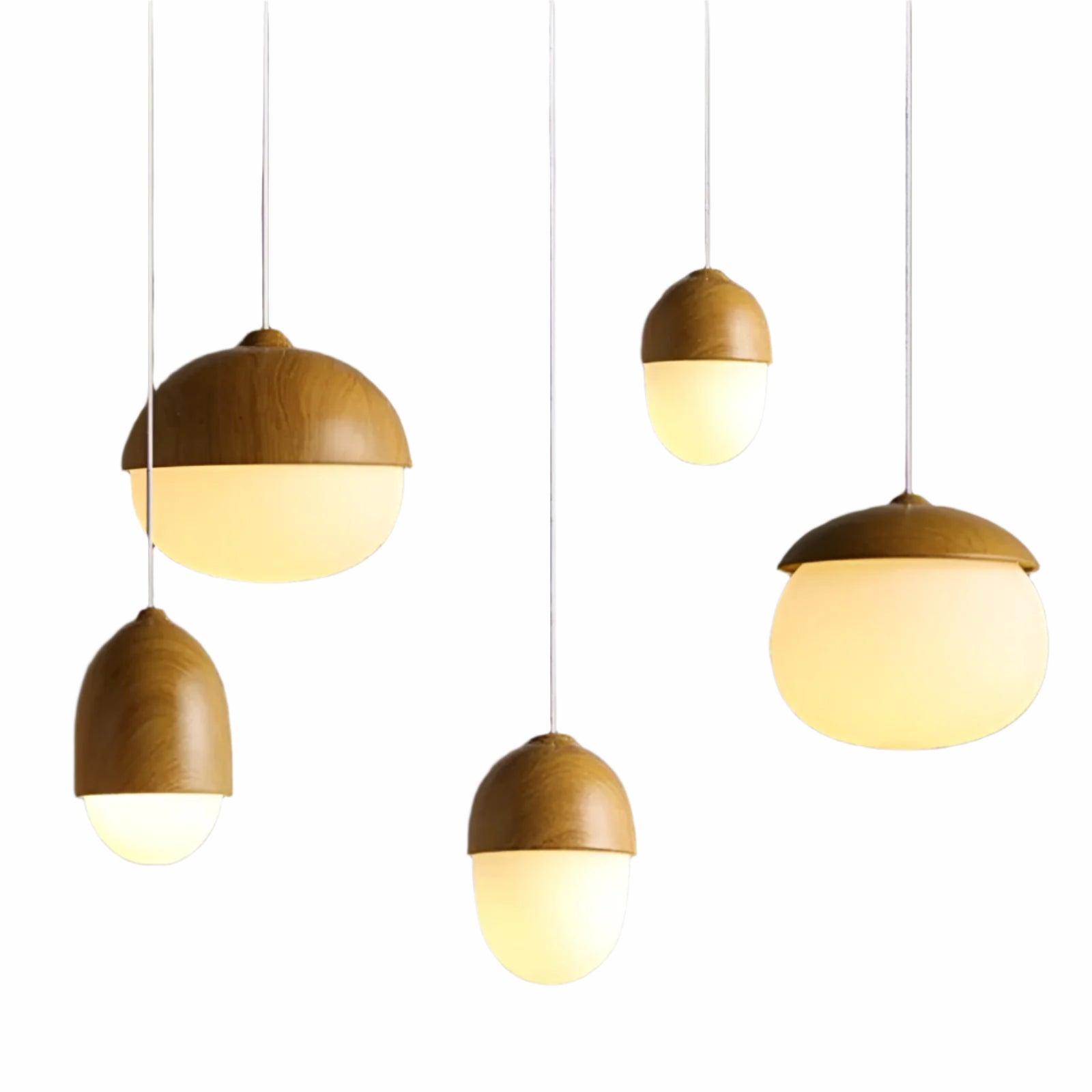 Hengelampe i Glass og Tre – Dekorativ Eikelignende Form | Unikt Design for Hjemmet