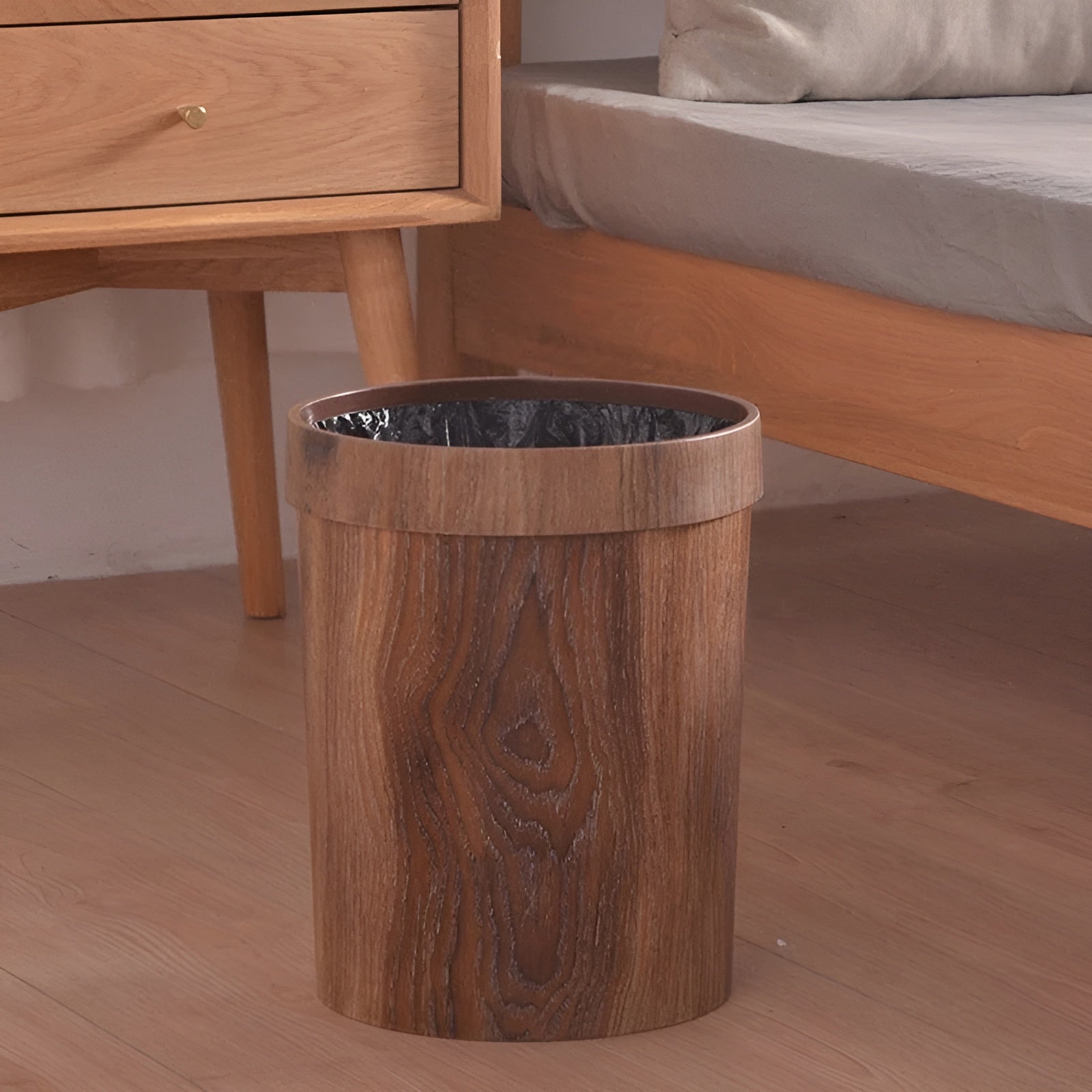 Minimalistisk Søppelbøtte I Tre – Stilfull Design-søppelbøtte For Moderne Hjem