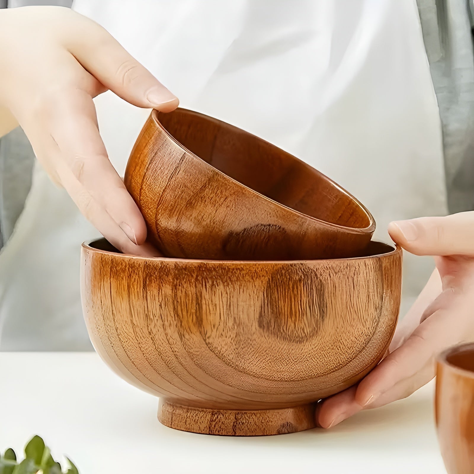 Schale aus Massivholz – Hochwertig und Hitzebeständig | Perfekt für Reis Suppe Salat und Camping - Schüsseln