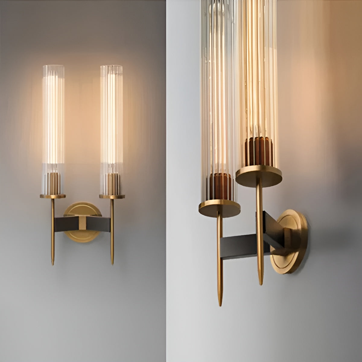 Vegglampe i Kobber – Elegant med Rillet Glass | Perfekt for Stemningsfull Belysning
